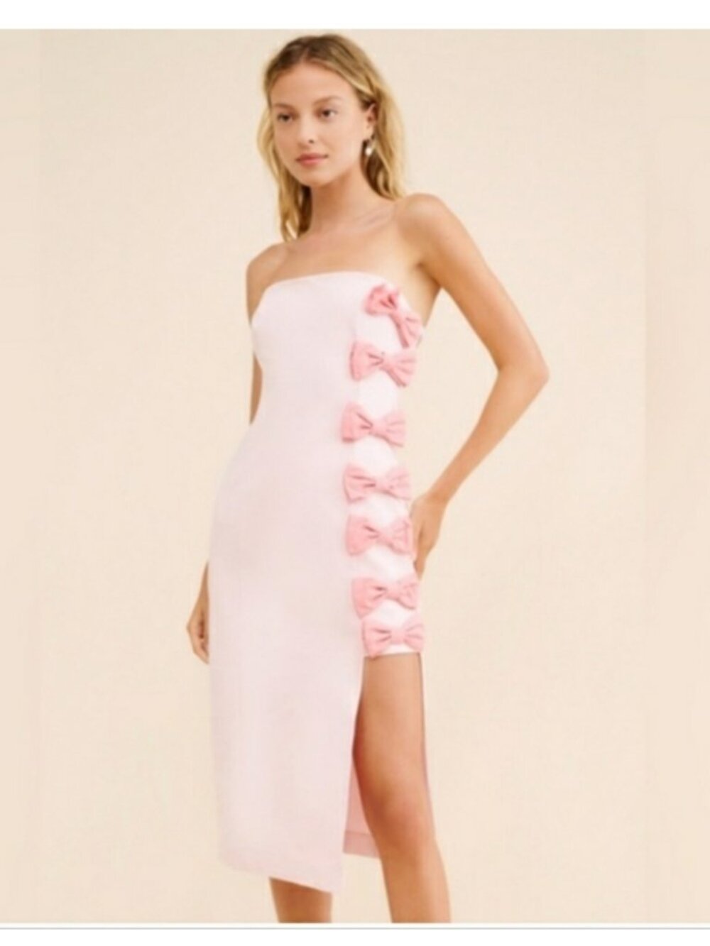 BHLDN Pink Lia Strapless Bow Midi Dress US Medium